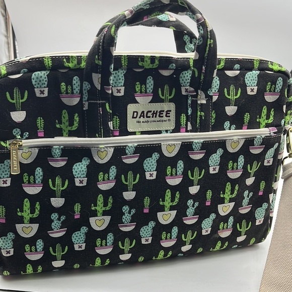 Dachee Cactus Pattern Laptop Bag Black Green MCB4531L - Picture 1 of 8
